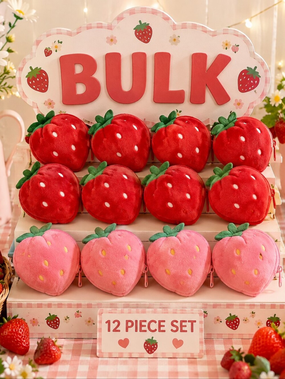 BULK Plush Strawberry Zipper Pulls